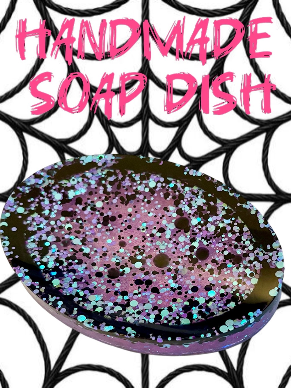 Handmade Glitter Resin Soap Dish - Purple + Black Confetti Soap Holder